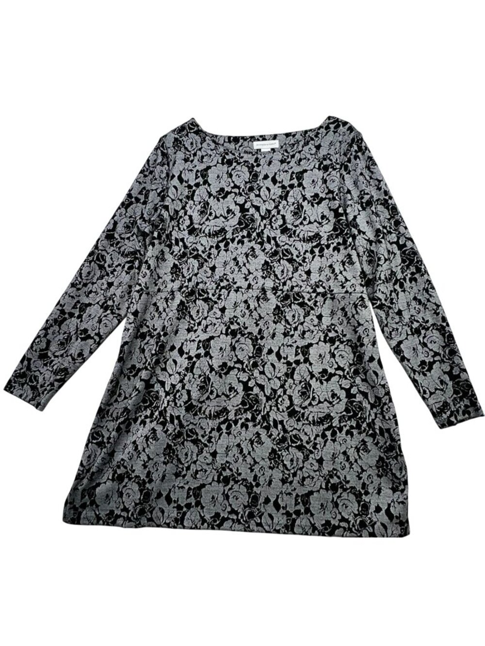 Christopher & Banks Women's Tunic Shirt Top Long Sleeve Sz XL Black Gray Floral